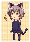  :&lt; animal_ears blush cat_ears cat_tail chibi dress elbow_gloves gloves heart highres kanikani nagato_yuki short_hair standing suzumiya_haruhi_no_yuuutsu tail 