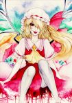  :p flandre_scarlet hat highres lewis pantyhose ponytail red_eyes short_hair side_ponytail solo tongue touhou wings 