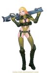 army battle blonde_hair blue_eyes boots catsuit fight girl gun kano-kun long_boots long_hair marine military olive rifle sci_fi sniper stockings swimsuit thigh-highs uniform warrior weapon 