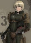 blonde_hair blue_eyes bodysuit breasts female frogs_(mgs) green_eyes headwear_removed helmet helmet_removed knife konami metal_gear metal_gear_solid metal_gear_solid_4 military neayaso niiyaso short_hair smile smirk solo