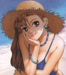  beach brown_eyes brown_hair hat sun_hat toshiki_yui 