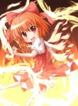  achi_cirno alternate_color alternate_element barefoot cirno fire hair_ribbon open_mouth red_eyes red_hair redhead resized ribbon short_hair solo touhou yuya_(minus-k) 