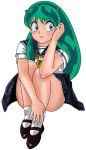  blush green_hair horns legs long_hair lum oni school_uniform skirt urusei_yatsura 