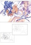  animal_ears ass blue_eyes blue_hair breasts cat_ears cat_tail claws cleavage fangs felicia fur hands homare_(fool&#039;s_art) monochrome open_mouth paws perspective smile solo tail vampire_(game) 