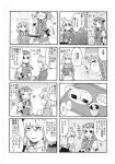  4koma braid comic cup food hat highres hong_meiling izayoi_sakuya kotetu monochrome multiple_4koma multiple_girls touhou translation_request tsurusaki_yuu twin_braids 