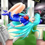  blue_hair legs long_hair miniskirt skirt solo stewardess tenjouin_katsura 