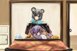  animal_ears gradient_hair hijiri_byakuren kotatsu mouse_ears multicolored_hair nazrin r0g0b0 table touhou 