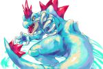  1other claws feraligatr full_body kira_(kira_dra) looking_back multicolored_eyes open_mouth pokemon pokemon_(creature) sharp_teeth simple_background spikes standing teeth white_background 