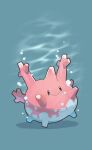  :&gt; air_bubble black_eyes bubble closed_mouth commentary_request corsola full_body green_background happy highres no_humans pokemon pokemon_(creature) simple_background smile solo underwater yunosuke 