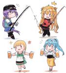  4girls akebono_(kancolle) alcohol bangs beer beer_mug black_gloves black_legwear blonde_hair blush braid breasts chibi commentary_request cup dirndl eyewear_on_head fishing_rod german_clothes gloves gotland_(kancolle) hair_between_eyes hair_ribbon hat highres holding holding_cup jacket kantai_collection long_hair long_sleeves mole mole_under_eye mug multiple_girls murasame_(kancolle) official_alternate_costume open_mouth pantyhose pleated_skirt poipoi_purin ponytail ribbon sailor_collar school_uniform serafuku shin&#039;you_(kancolle) simple_background single_braid skirt sunglasses thigh-highs two_side_up very_long_hair 