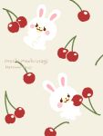  :3 artist_name character_name cherry fluffy food fruit full_body holding holding_food holding_fruit no_humans rabbit simple_background tsujinatsumi 