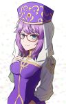 1girl bangs blue_eyes closed_mouth commission eremiya fire_emblem fire_emblem:_new_mystery_of_the_emblem glasses hand_on_own_chest highres looking_at_viewer medium_hair purple_hair skeb_commission solo sudachiminorida upper_body 