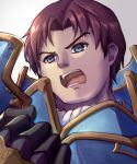  1boy absurdres armor blue_eyes clear_glass_(mildmild1311) clenched_hand fire_emblem fire_emblem:_new_mystery_of_the_emblem highres looking_at_viewer open_mouth purple_hair roger_(fire_emblem) short_hair solo upper_body 