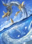  blue_sky clouds commentary_request day digimon digimon_(creature) dripping glint highres metalseadramon monster no_humans open_mouth outdoors partially_underwater_shot sea_serpent sharp_teeth sky solo spareribs sparkle teeth water water_drop 