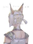  1girl animal_ear_fluff animal_ears blonde_hair cat_ears dark-skinned_female dark_skin final_fantasy final_fantasy_xi from_behind mithra_(ff11) short_hair short_twintails simple_background solo twintails twintails_day upper_body white_background yuccoshi 