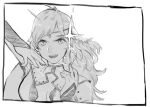 1girl ahoge bangs breasts circlet fire_emblem fire_emblem_fates long_hair looking_at_viewer medium_breasts monochrome open_mouth ophelia_(fire_emblem) sketch solo turtleneck upper_body yourfreakyneighbourh 