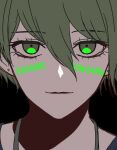  1boy amami_rantarou bangs black_background character_name danganronpa_(series) danganronpa_v3:_killing_harmony earrings eyebrows_visible_through_hair face green_eyes green_hair hair_between_eyes highres jewelry looking_at_viewer male_focus necklace parted_lips porary portrait short_hair sketch smile solo 