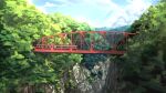  absurdres bridge clouds commentary_request day forest ground_vehicle highres landscape maju_(white_471glacia) mountain nature no_humans original plant scenery sky train tree 