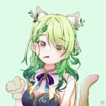  1girl amamii-amii animal_ears bangs branch breasts cat_ears cat_tail ceres_fauna flower gradient_hair green_hair hair_flower hair_ornament highres hololive hololive_english long_hair looking_at_viewer medium_breasts multicolored_hair simple_background smile solo tail two-tone_hair upper_body virtual_youtuber 