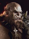  1boy absurdres bald beard black_background brown_eyes facial_hair fangs from_side fur_trim highres kalmahul legendarium male_focus orc pointy_ears realistic solo teeth the_lord_of_the_rings wrinkled_skin 