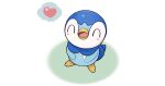  blush closed_eyes commentary_request from_above happy heart no_humans official_art open_mouth piplup pokemon pokemon_(creature) project_pochama solo spoken_heart standing toes tongue white_background 