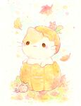  :&lt; :3 animal artist_name autumn bisquii blush cat closed_mouth leaf mouse no_humans original painting_(medium) pumpkin pumpkin_hat squash traditional_media watercolor_(medium) 