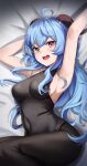  1girl absurdres ahoge bangs bare_shoulders blue_hair blush breasts dvdraw ganyu_(genshin_impact) genshin_impact highres horns large_breasts long_hair looking_at_viewer open_mouth solo violet_eyes 