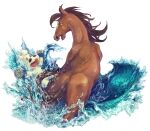  2boys blue_eyes chibi feel_alright_(taiyou_no_makibaoo) highres horse multiple_boys no_humans splashing taiyou_makibaoo taiyou_no_makibaoo water 