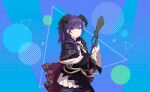  asahina_mafuyu dress long_hair ponytail project_sekai purple_hair staff violet_eyes 
