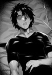  1boy absurdres drooling faceless faceless_male fate/grand_order fate_(series) fujimaru_ritsuka_(male) greyscale highres hxd lying male_focus monochrome on_back open_mouth saliva sleeping solo 