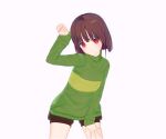  3d androgynous artist_request brown_hair chara_(undertale) green_shirt koikatsu pixiv red_eyes shirt short_hair shorts undertale 