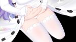  1girl azur_lane belly_grab black_background black_bow bow chinese_commentary close-up clothes_lift commentary_request dated dress dress_lift highres lifted_by_self long_sleeves navel panties simple_background sitting sleeves_past_wrists solo stomach thigh-highs underwear unicorn_(azur_lane) wariza white_dress white_legwear white_panties xiao_shi_lullaby 