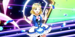  blonde_hair dress love_live!_school_idol_festival_all_stars ohara_mari short_hair smile wink yellow_eyes 