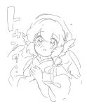  1girl :o animal_ears blush hands_on_own_chest head_scarf japanese_clothes looking_at_viewer mitsumoto_jouji monochrome mystia_lorelei night_sparrow_love okamisty own_hands_together short_hair sketch solo sound_effects touhou translation_request upper_body 