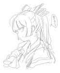  1girl closed_mouth expressionless fujiwara_no_mokou hair_ribbon hime_cut holding long_hair looking_to_the_side mitsumoto_jouji monochrome night_sparrow_love ponytail ribbon sketch solo thought_bubble touhou towel translation_request upper_body 