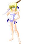  blonde_hair bokken engo_(aquawatery) fate/stay_night green_eyes hand_on_hip saber sword weapon 