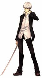  grey_hair male narukami_yuu persona persona_4 saeuchobab school_uniform seta_souji sword tonkotsu_ramen weapon 