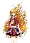  blonde_hair dress expressionless flower green_eyes hair_over_one_eye legs mizuhashi_parsee nerd nod pointy_ears scarf short_hair short_sleeves simple_background solo standing touhou 