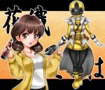  brown_hair dual_persona female hanaori_kotoha helmet pantyhose samurai_sentai_shinkenger sentai shinken_yellow super_sentai sword 