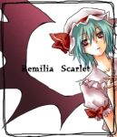  character_name hat hat_ribbon lowres mihaya_(a-ta-i) remilia_scarlet ribbon short_hair solo touhou wings 