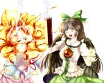  black_hair bow explosion eyes hair_bow homeless_mk_ii komeiji_satori long_hair multiple_girls red_eyes reiuji_utsuho touhou wings 