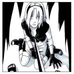  haruno_sakura kunai monochrome nami86 naruto pov scared short_hair sword uchiha_sasuke weapon 