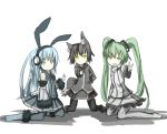  :&lt; animal_ears blue_eyes blue_hair bunny_ears fang fox_ears fox_tail green_eyes green_hair hatsune_miku headphones long_hair multiple_girls nanako_(shirogane_usagi) nanashi_(shirogane_usagi) original pixiv pixiv-tan rabbit_ears shirogane_usagi tail thigh-highs thighhighs twintails v vocaloid yellow_eyes 