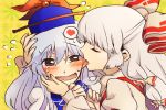  biting blush bow ear_biting eargasm fujiwara_no_mokou hat kamishirasawa_keine multiple_girls open_mouth shinoasa tears touhou wavy_mouth yuri 