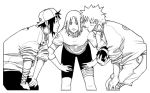  haruno_sakura hat monochrome nami86 naruto short_hair shorts sport team7 uchiha_sasuke uzumaki_naruto 