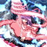  hat lightning nagae_iku purple_hair red_eyes shawl short_hair solo symbol-shaped_pupils touhou tro 