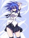  blue_hair bracelet breasts genderswap jewelry kampfer kikuchi_tsutomu large_breasts miniskirt school_uniform senou_natsuru short_hair skirt solo standing thigh-highs thighhighs 