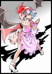  blue_hair blush_stickers clenched_hands fang foreshortening hands hat legs mak red_eyes remilia_scarlet ribbon short_hair touhou wings 