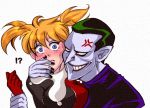  !? blonde_hair blue_eyes blush bodysuit couple dc_comics green_hair grin harley_quinn long_hair red_eyes short_hair the_joker twintails yamaneko_tora 