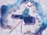  bad_id bare_shoulders blue_eyes blue_hair doll_joints dress fish from_above hatsune_miku itamidome long_hair lying on_back solo strapless_dress submerged twintails very_long_hair vocaloid water 